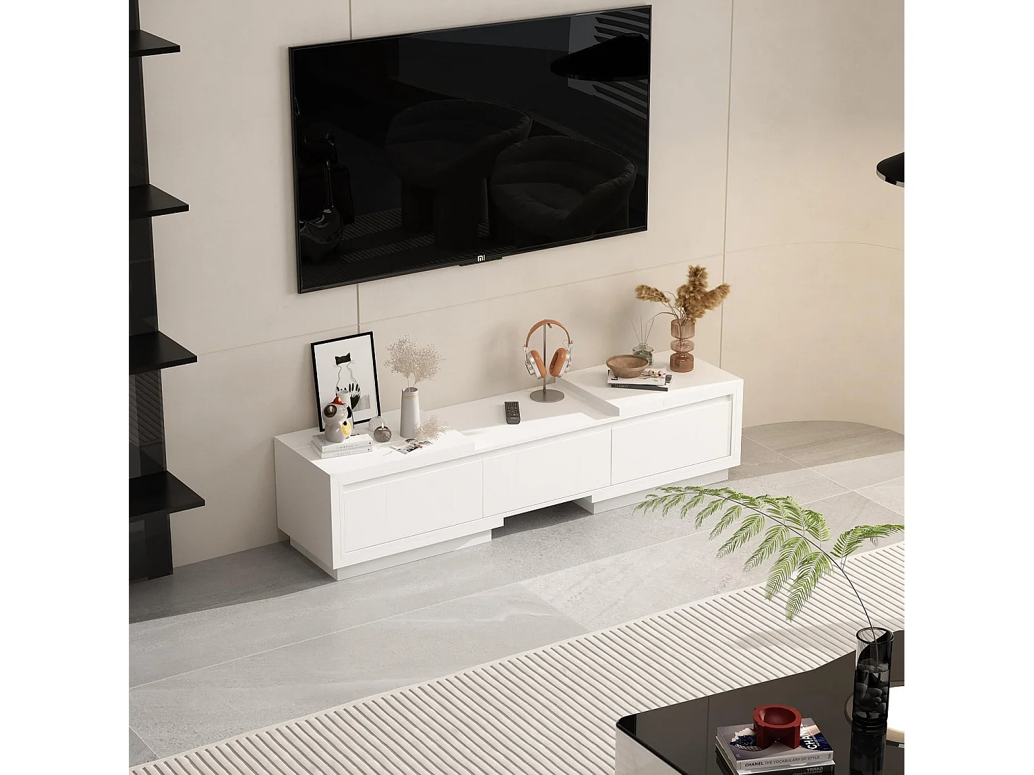 Meuble TV avec longueur réglable Support Buffet bas Mondern Salon 345x30x33.5cm Blanche 270x39x40cm