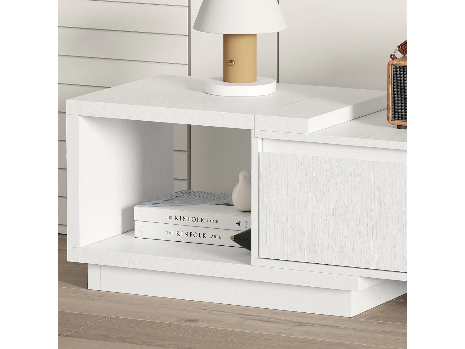 Meuble TV extensible 166-270 cm avec 3 tiroirs et 2 compartiments pour salon, blanc mat