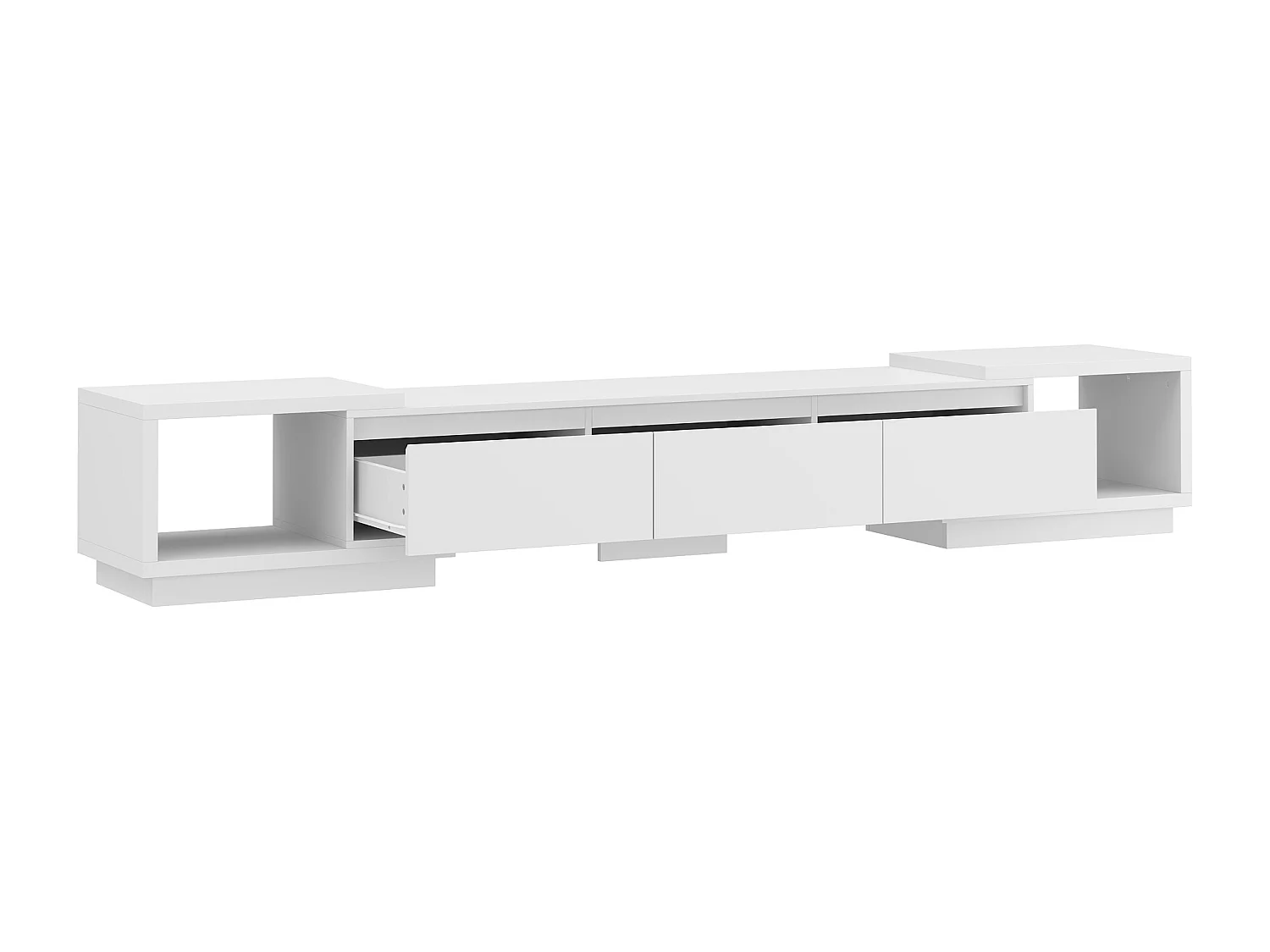 Meuble TV extensible 166-270 cm avec 3 tiroirs et 2 compartiments pour salon, blanc mat