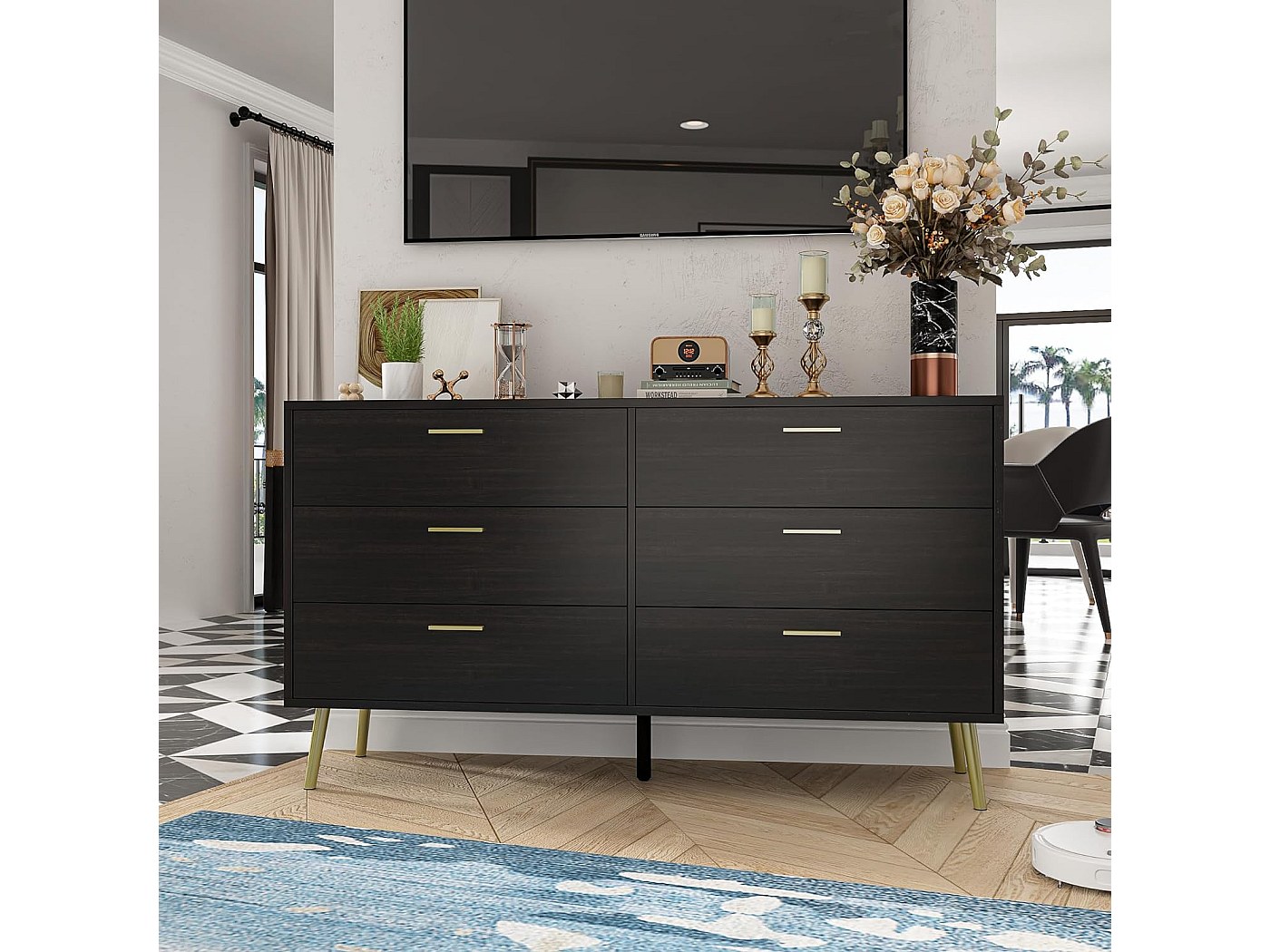 Commode 4 tiroirs ALYA laqué pieds gold