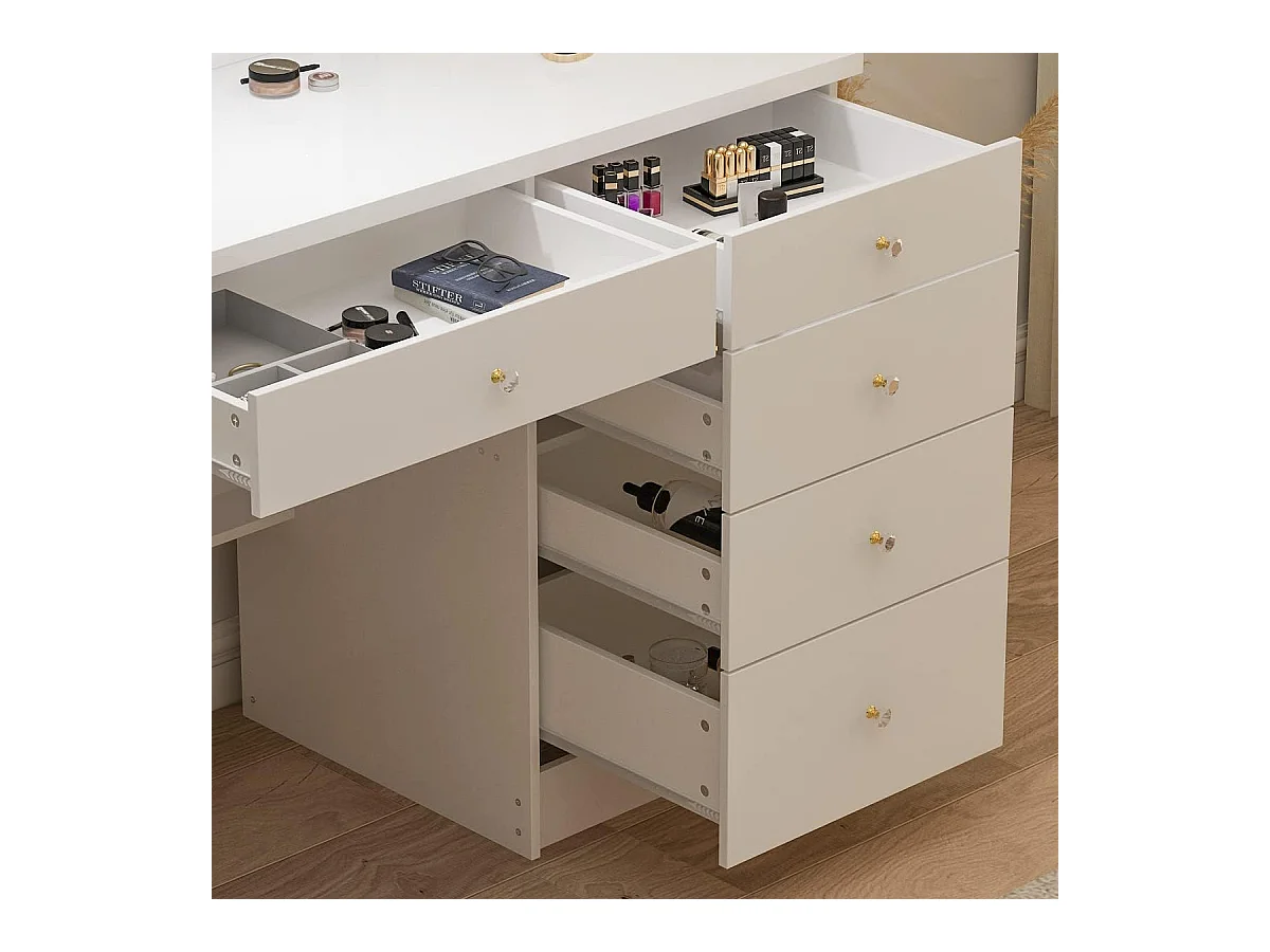 Coiffeuse avec Miroir LED à 3 couleurs et Tabouret 100x50x135cm Blanc