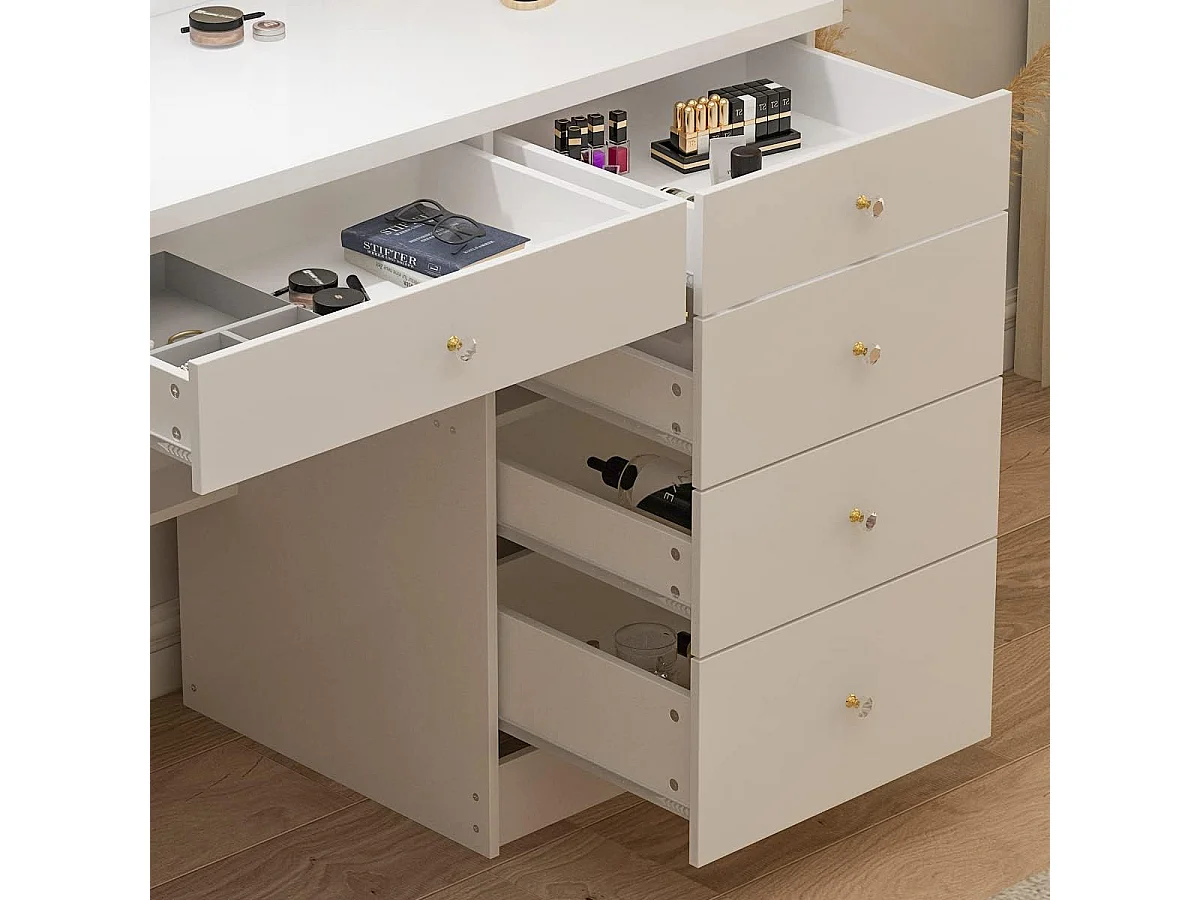 Coiffeuse avec Miroir LED à 3 couleurs et Tabouret 100x50x135cm Blanc