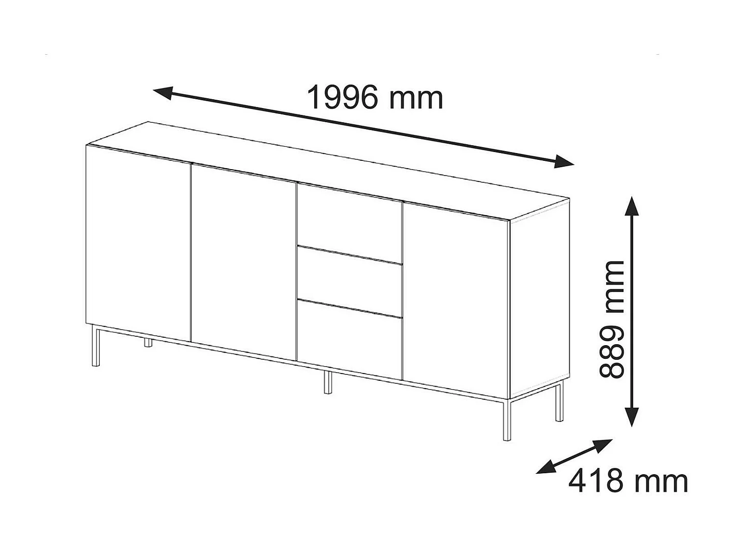 Sideboard RAVENNA B SB200 3D3D 200x42x89 Weiß