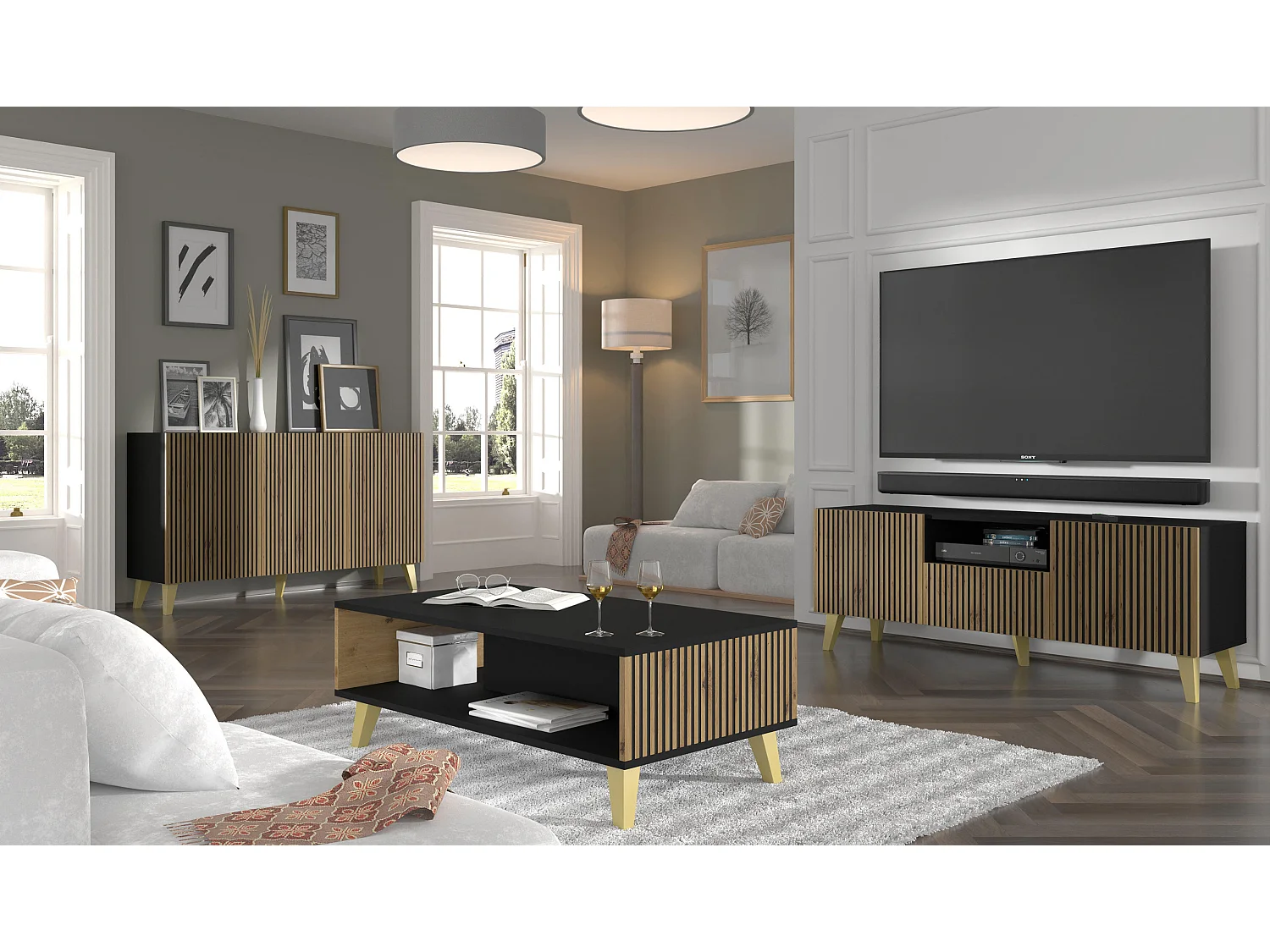 Dressoir RAVENNA P SB150 3D 150x42x87 Zwart