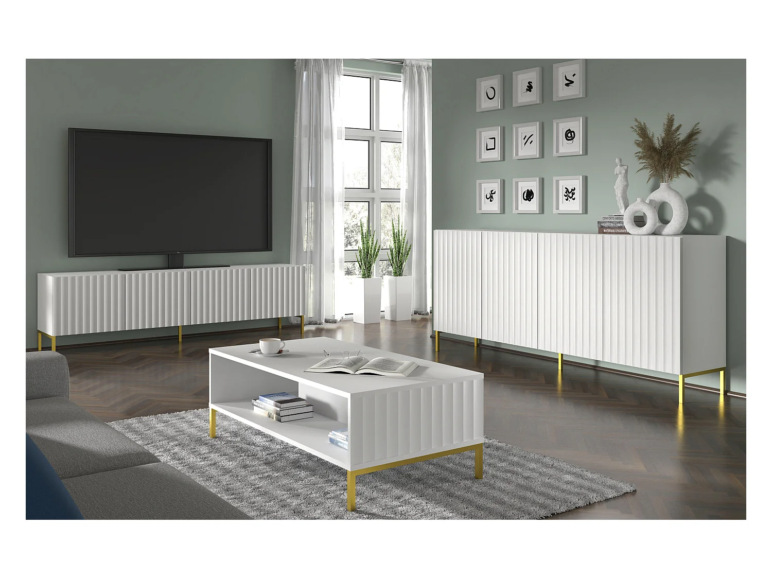 Buffet WAVE SB200 4D 200x42x87 Blanc