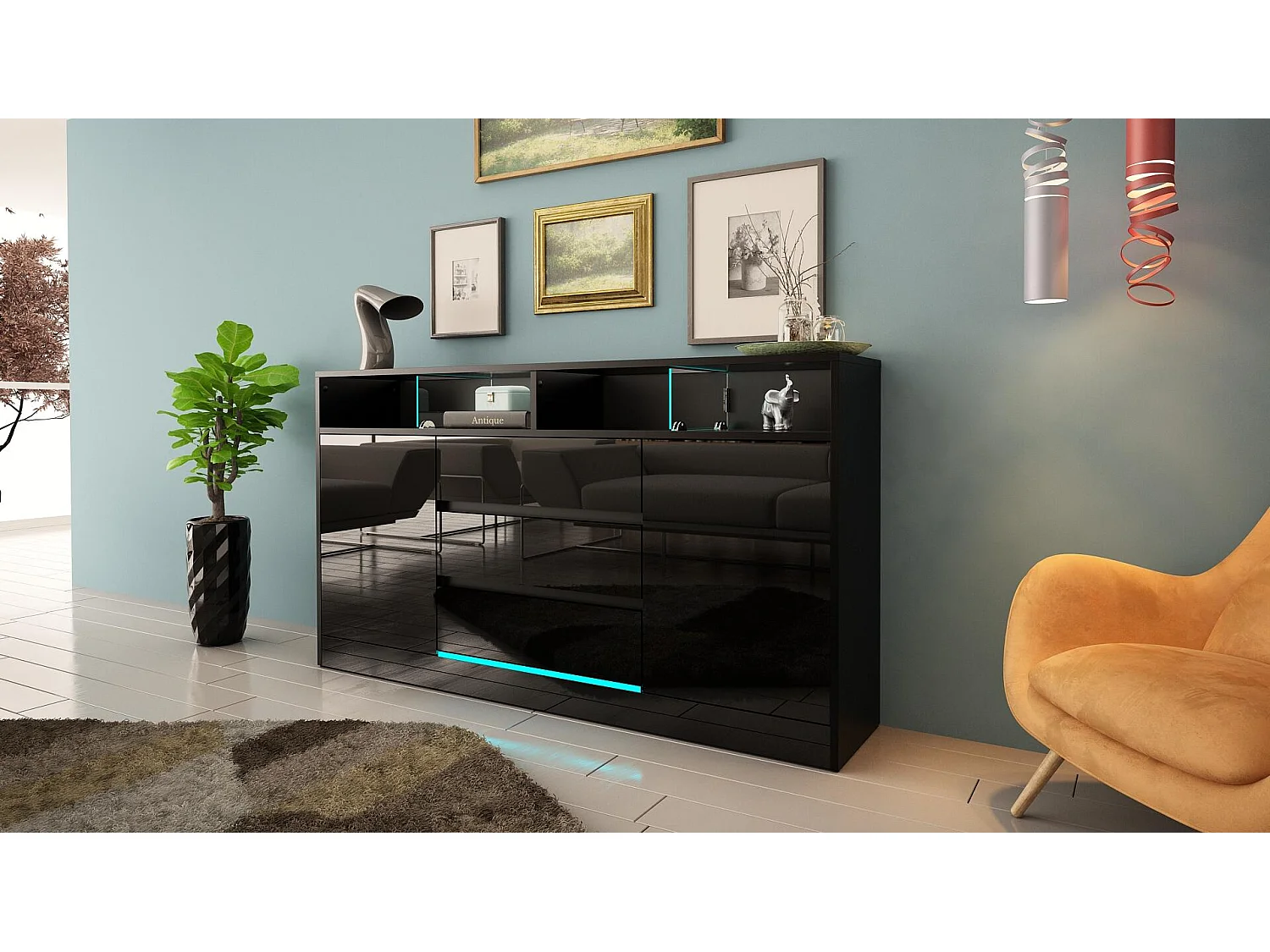 Dressoir DISPARO SB160 2D3D 160x34x89 Zwart