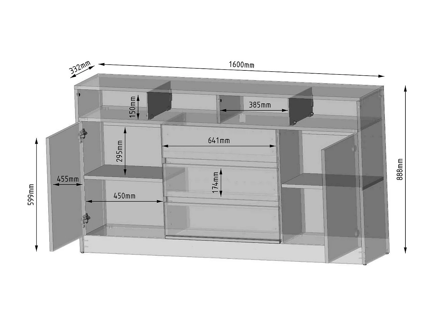 Dressoir DISPARO SB160 2D3D 160x34x89 Zwart