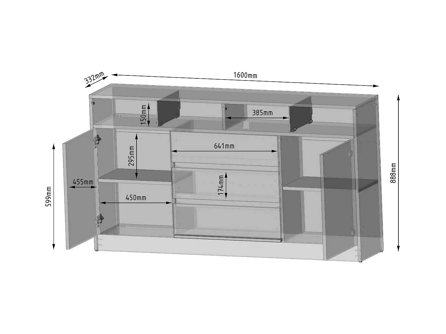 Buffet DISPARO SB160 2D3D 160x34x89 Noir