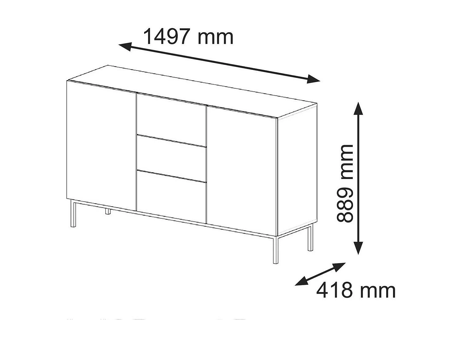 Dressoir RAVENNA B SB150 2D3D 150x42x89 Zwart