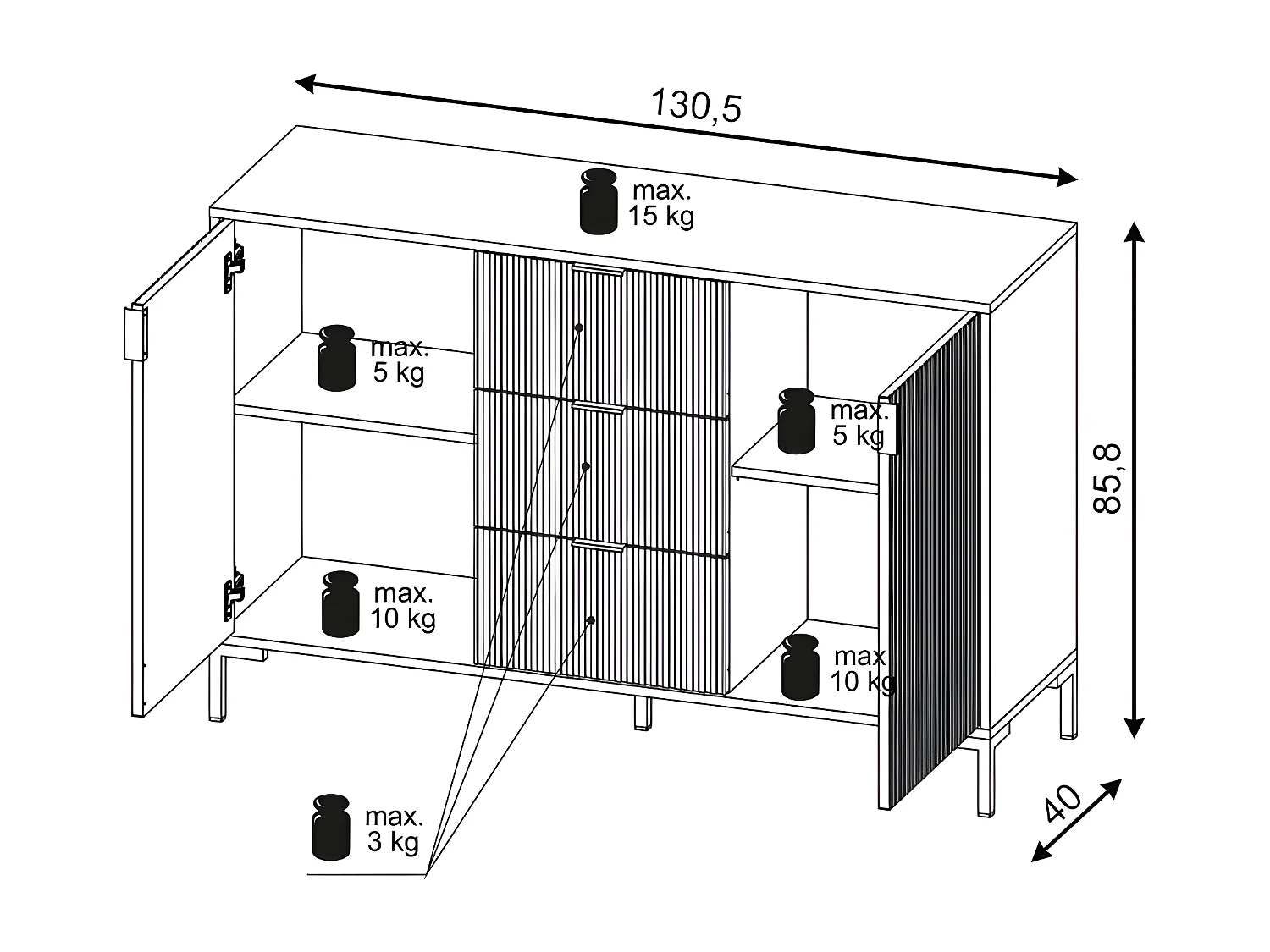Buffet FLINN SB130 2D3D 130x40x86 Noir