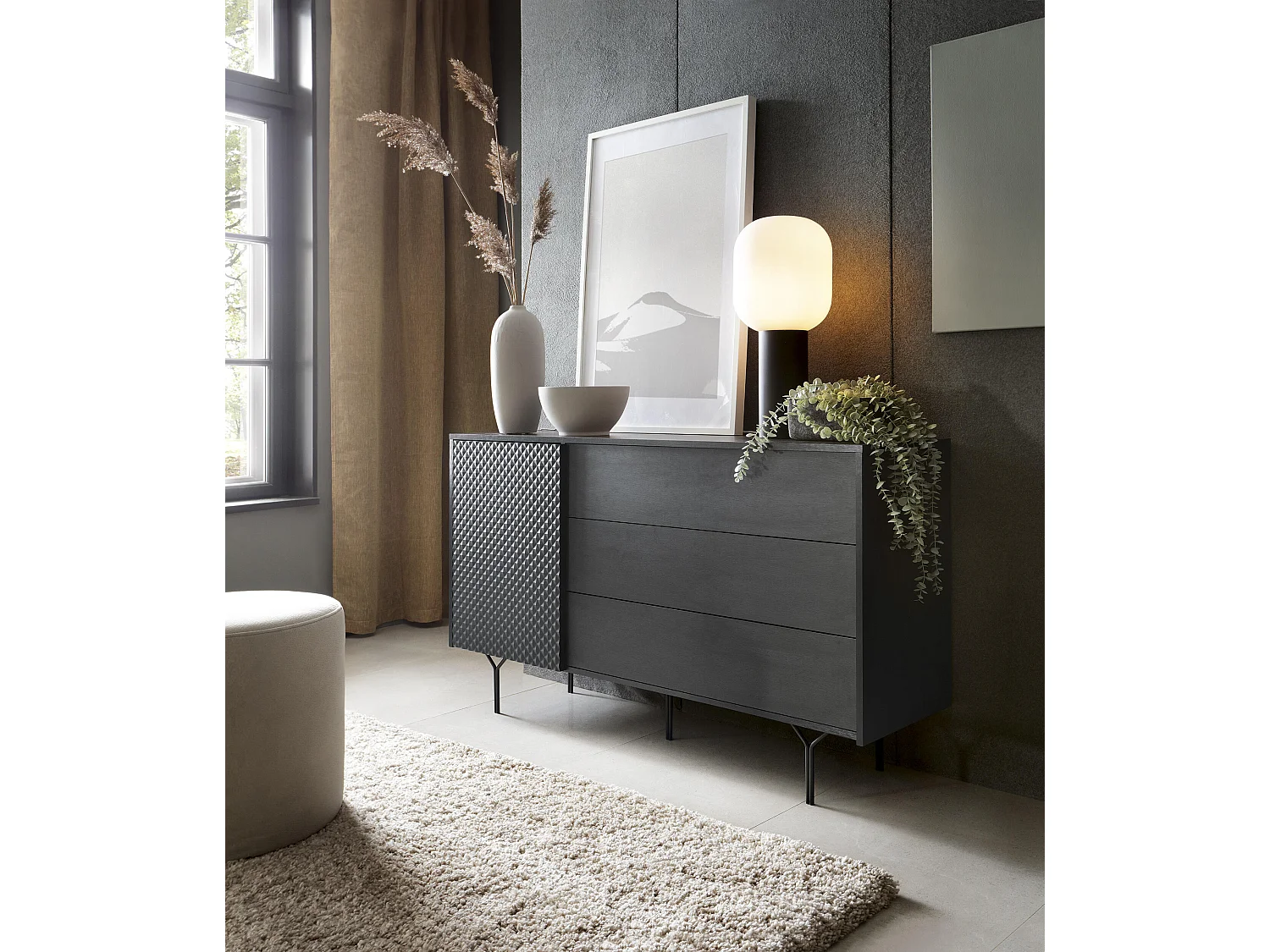 Dressoir RAVEN SB144 1D3D 144x38x83 Zwart