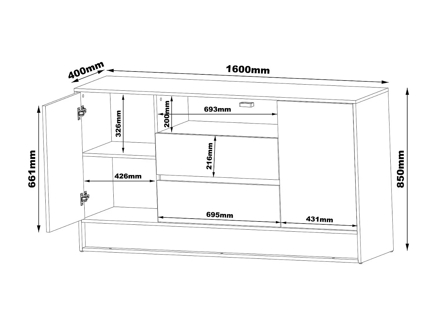Sideboard VISION SB160 2D2D 160x40x85 Weiß