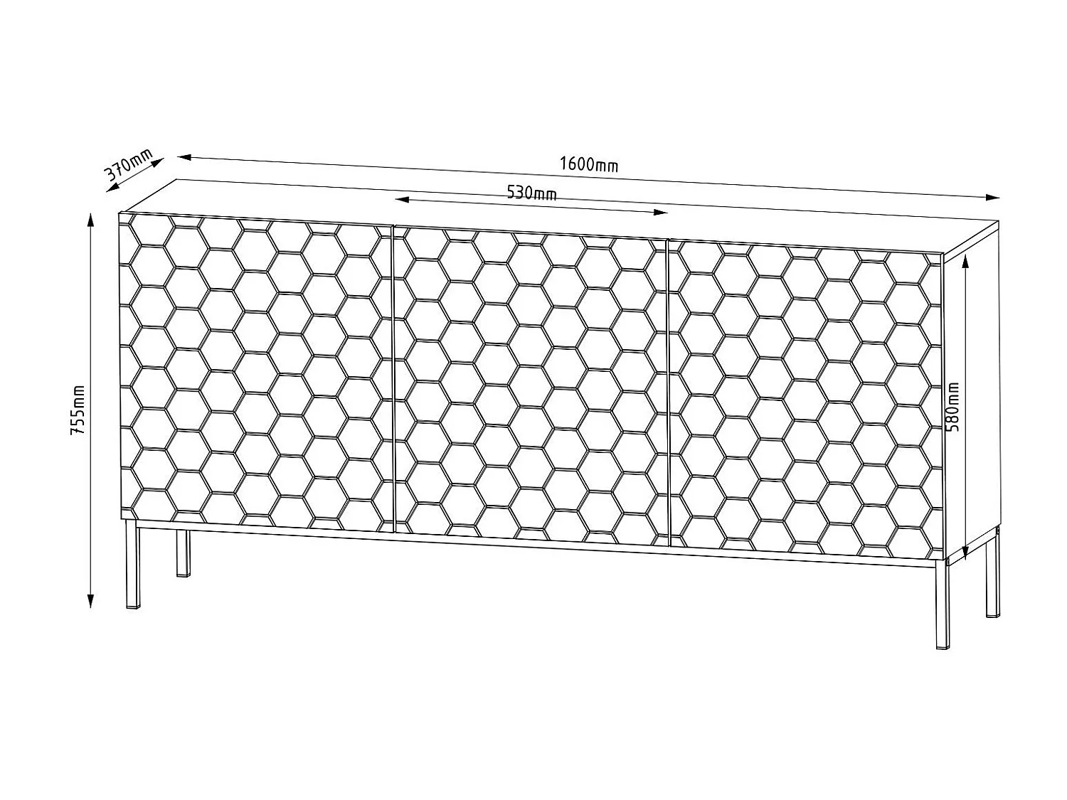 Buffet HEXA SB160 3D 160x37x76 Noir