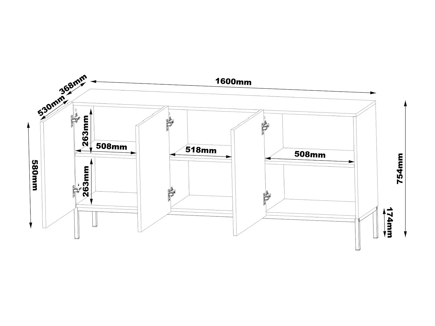 Buffet GALA SB160 3D 160x37x76 Noir