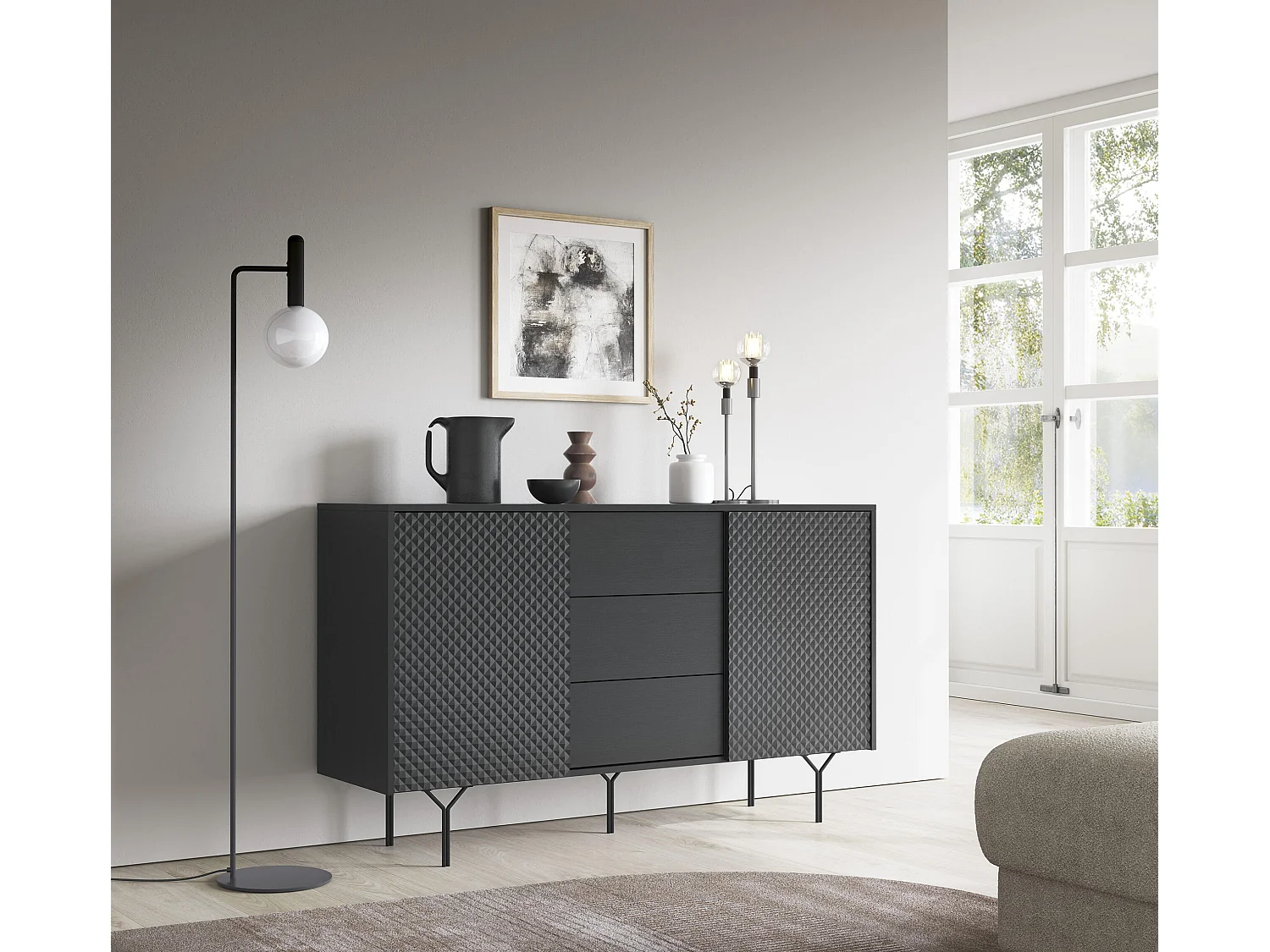 Dressoir RAVEN SB144 2D3D 144x38x83 Zwart