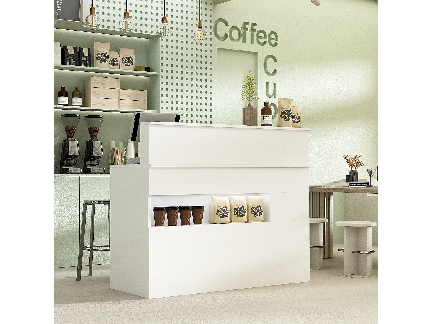 Comptoir d'accueil Comptoir de réception 100x120x50cm Blanc