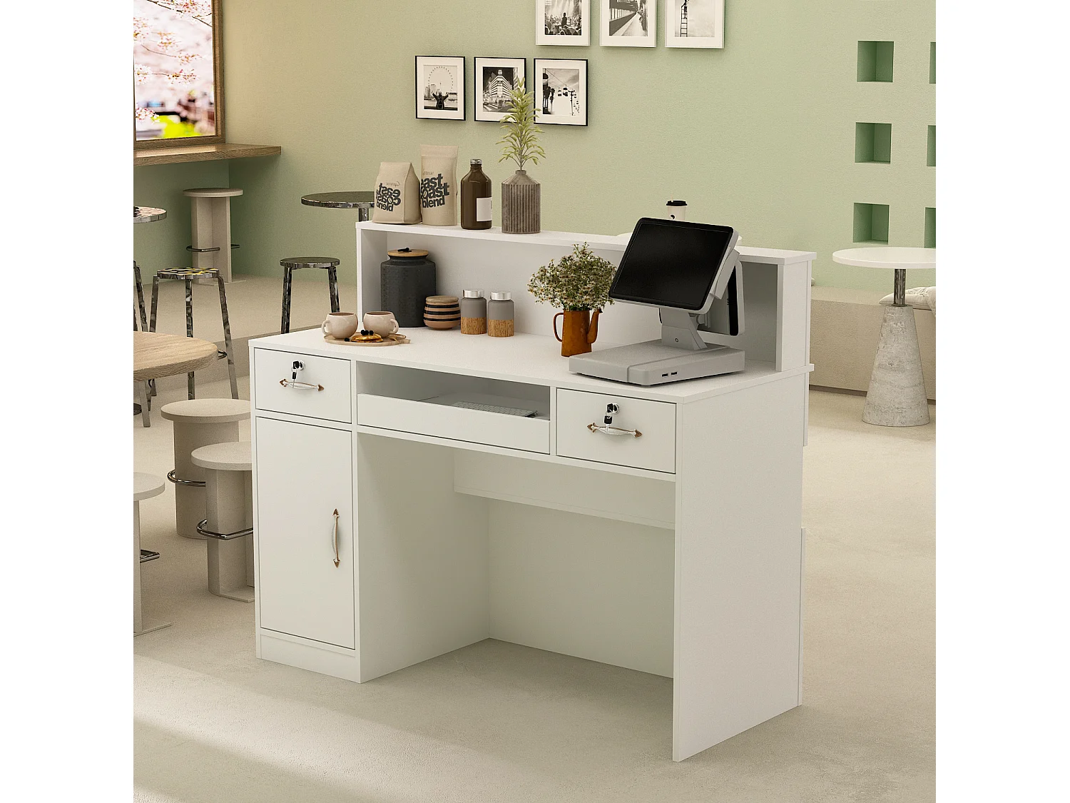 Comptoir d'accueil Comptoir de réception 100x120x50cm Blanc