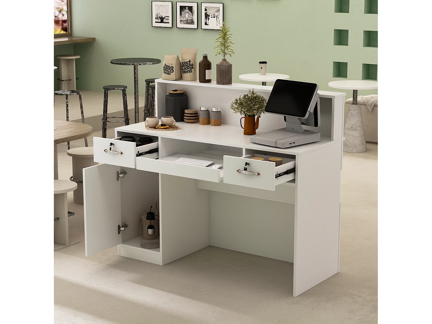 Comptoir d'accueil Comptoir de réception 100x120x50cm Blanc