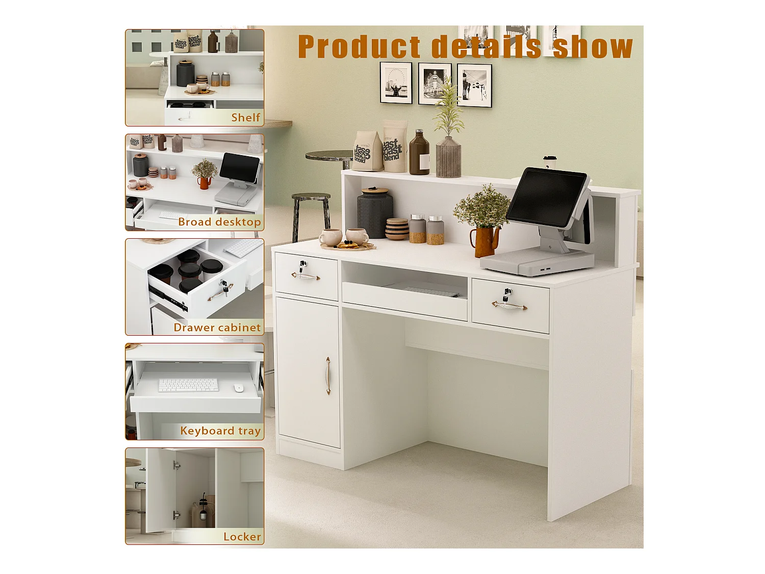 Comptoir d'accueil Comptoir de réception 100x120x50cm Blanc