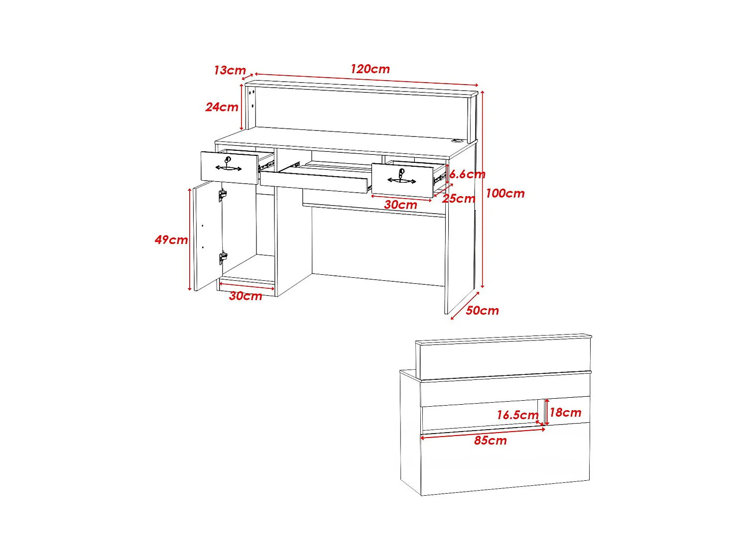 Comptoir d'accueil Comptoir de réception 100x120x50cm Blanc
