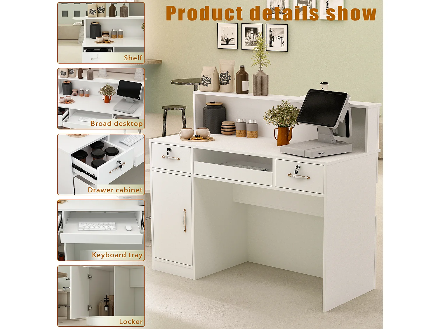 Comptoir d'accueil Comptoir de réception 100x120x50cm Blanc