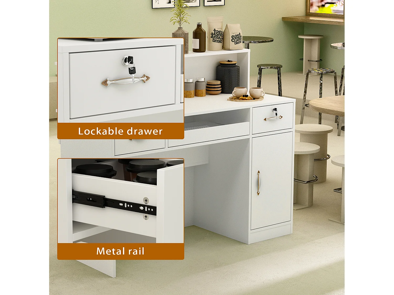 Comptoir d'accueil Comptoir de réception 100x120x50cm Blanc