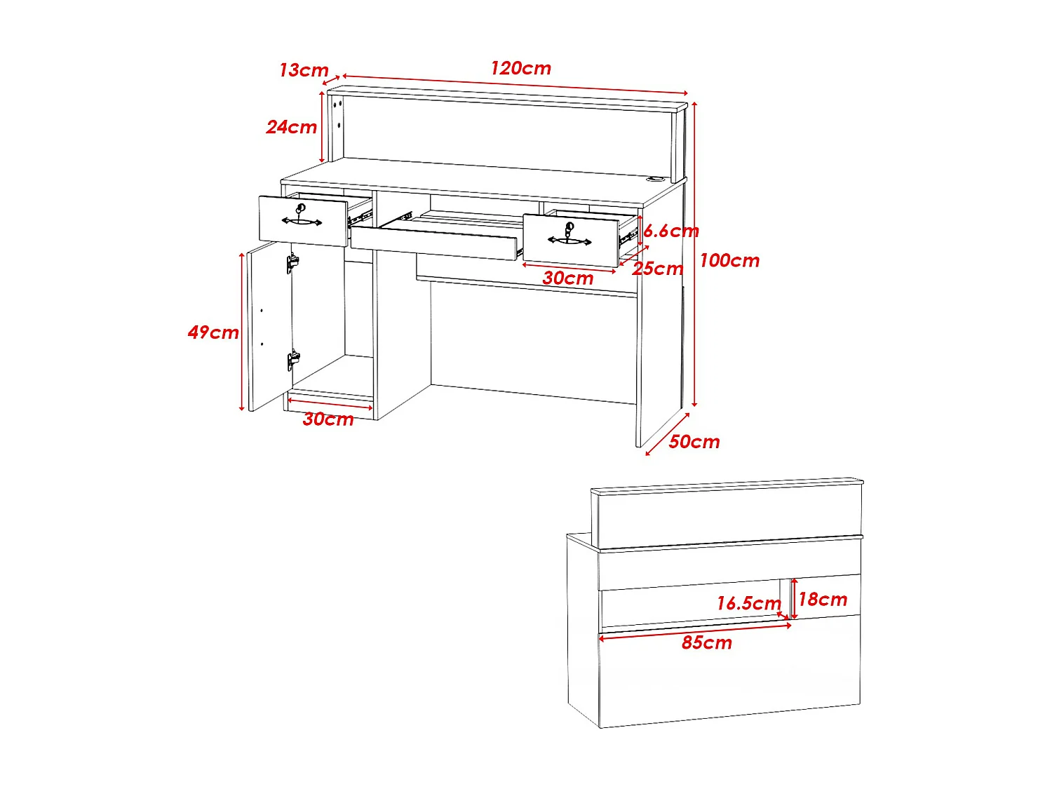 Comptoir d'accueil Comptoir de réception 100x120x50cm Blanc