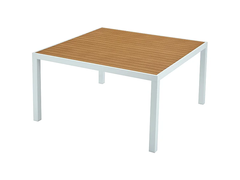Garten-Esstisch quadratisch - Aluminium - 140 cm - Holzfarben hell & Weiß - MACILA von MYLIA