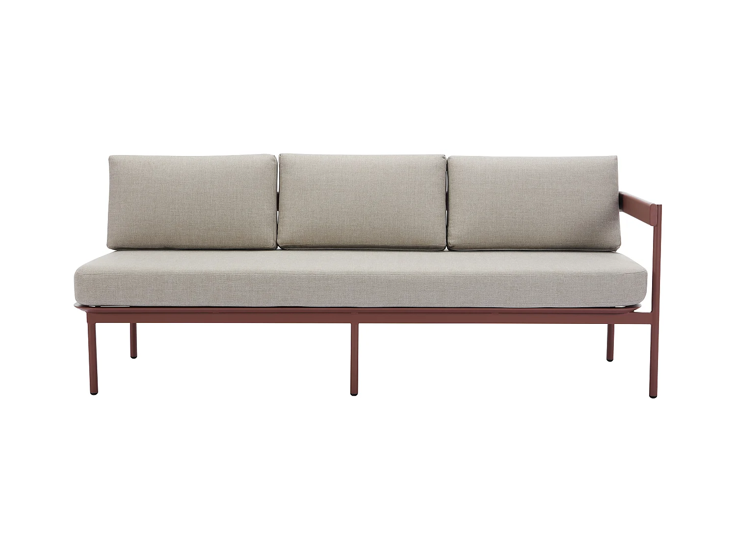 Zestaw mebli ogrodowych modułowych z aluminium: 1 kanapa z podnoszonym segmentem + 1 stolik kawowy -Terakota i beżowe poduszki - LASTON marki MYLIA