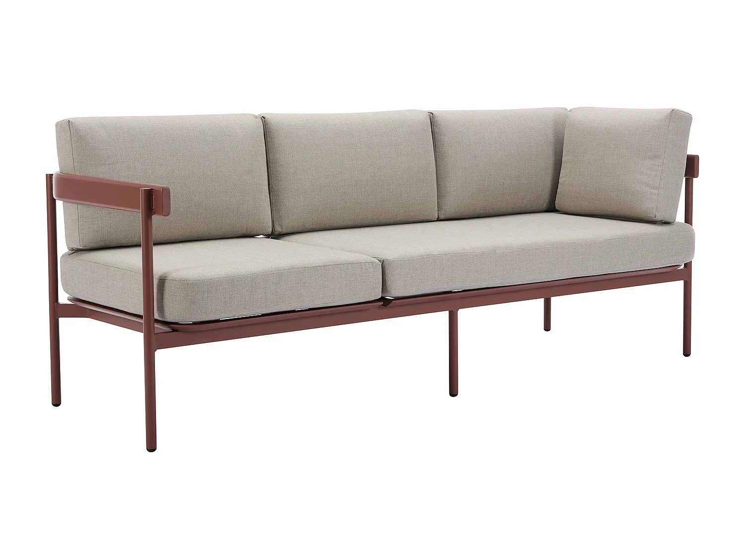 Zestaw mebli ogrodowych modułowych z aluminium: 1 kanapa z podnoszonym segmentem + 1 stolik kawowy -Terakota i beżowe poduszki - LASTON marki MYLIA