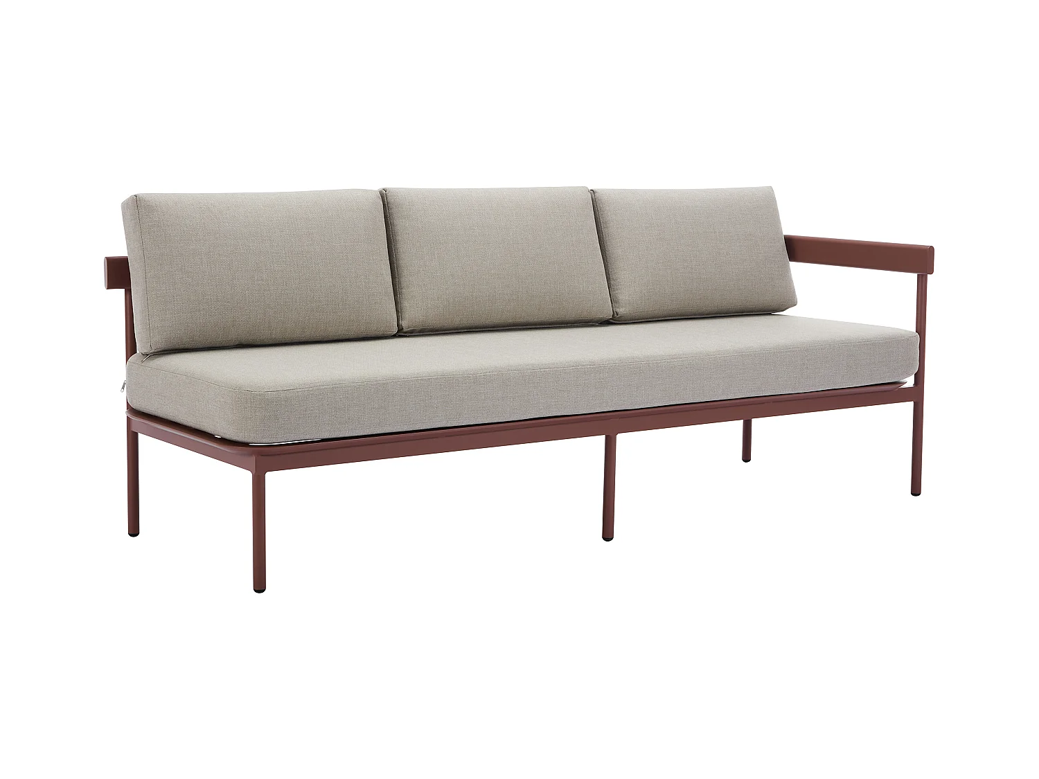 Salon de jardin modulable en aluminium : 1 canapé d'angle relevable + 1 table basse - Terracotta et coussins beige - LASTON de MYLIA