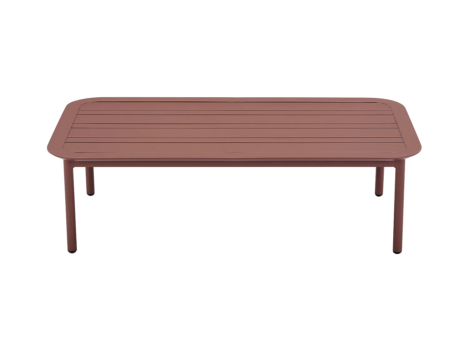 Salon de jardin modulable en aluminium : 1 canapé d'angle relevable + 1 table basse - Terracotta et coussins beige - LASTON de MYLIA