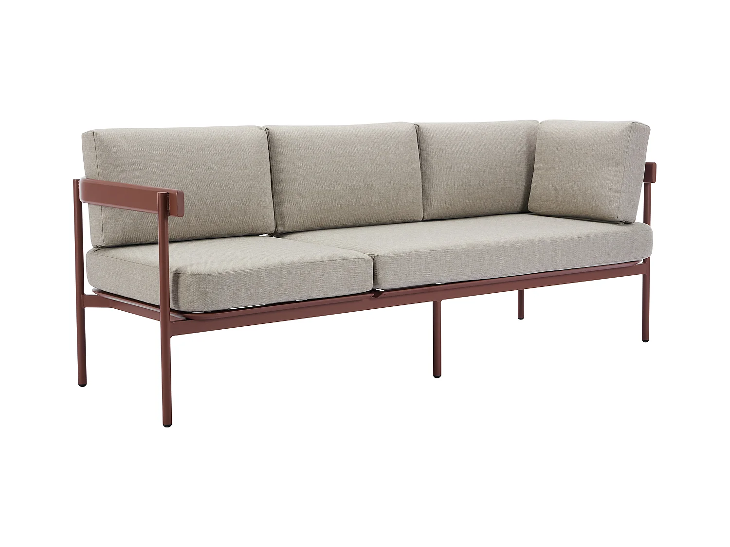 Salon de jardin modulable en aluminium : 1 canapé d'angle relevable + 1 table basse - Terracotta et coussins beige - LASTON de MYLIA