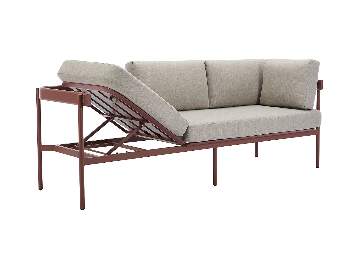 Salon de jardin modulable en aluminium : 1 canapé d'angle relevable + 1 table basse - Terracotta et coussins beige - LASTON de MYLIA