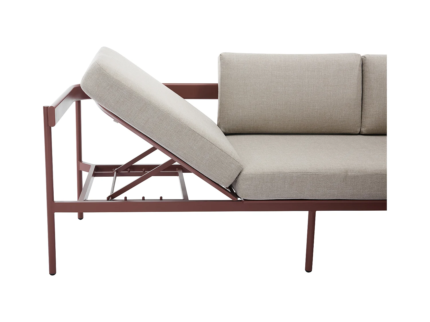 Salon de jardin modulable en aluminium : 1 canapé d'angle relevable + 1 table basse - Terracotta et coussins beige - LASTON de MYLIA