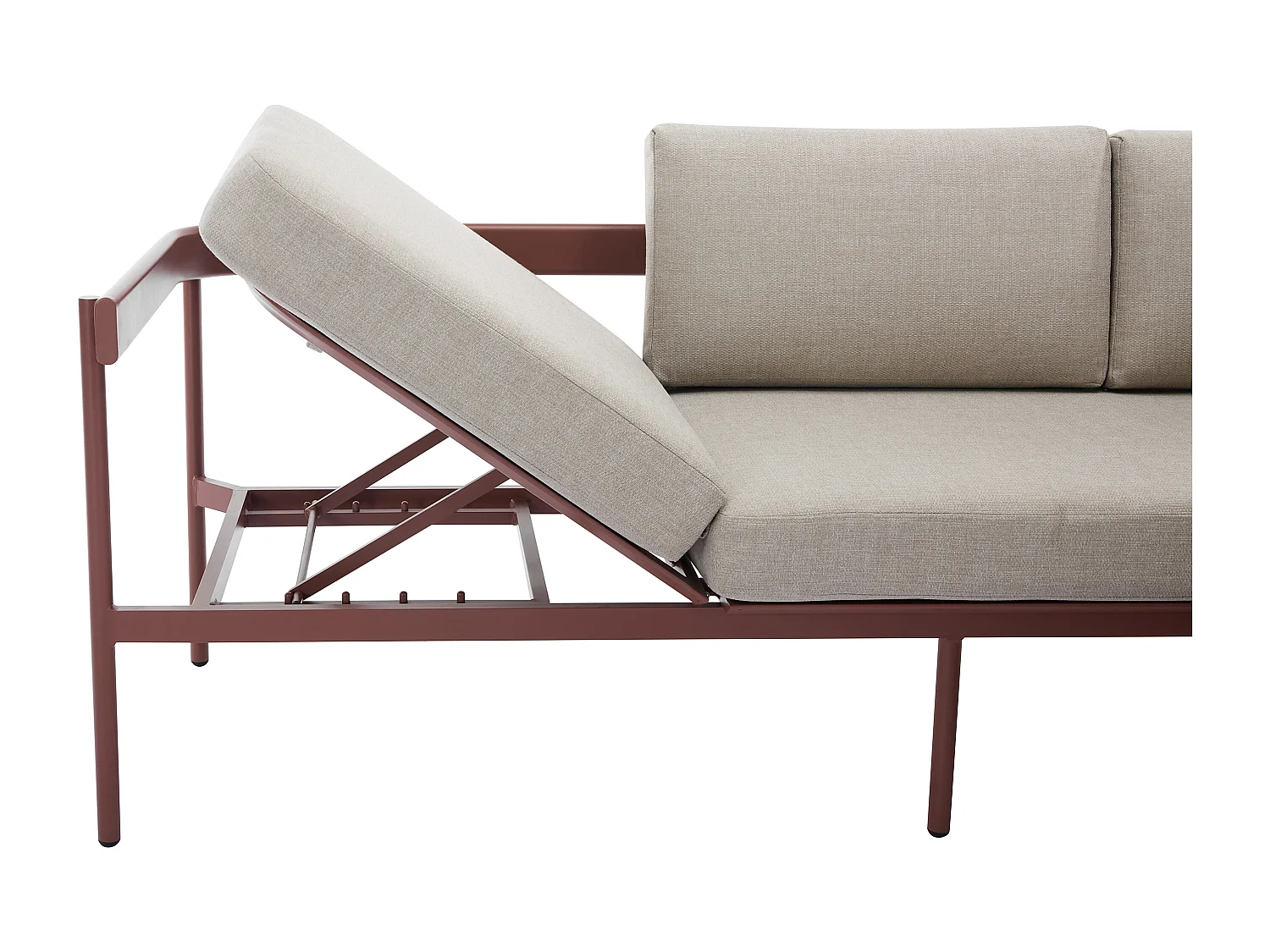 Salon de jardin modulable en aluminium : 1 canapé d'angle relevable + 1 table basse - Terracotta et coussins beige - LASTON de MYLIA