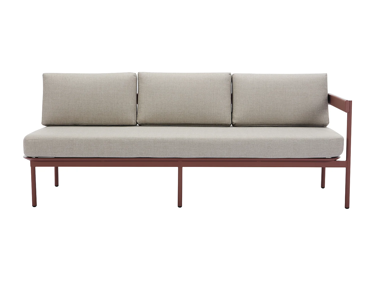 Salon de jardin modulable en aluminium : 1 canapé d'angle relevable + 1 table basse - Terracotta et coussins beige - LASTON de MYLIA