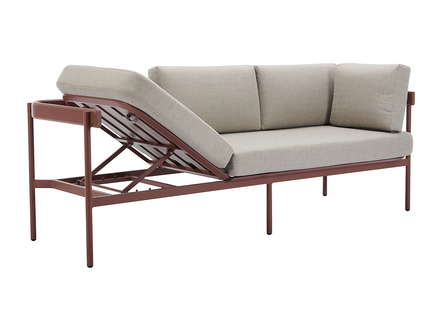 Salon de jardin modulable en aluminium : 1 canapé d'angle relevable + 1 table basse - Terracotta et coussins beige - LASTON de MYLIA