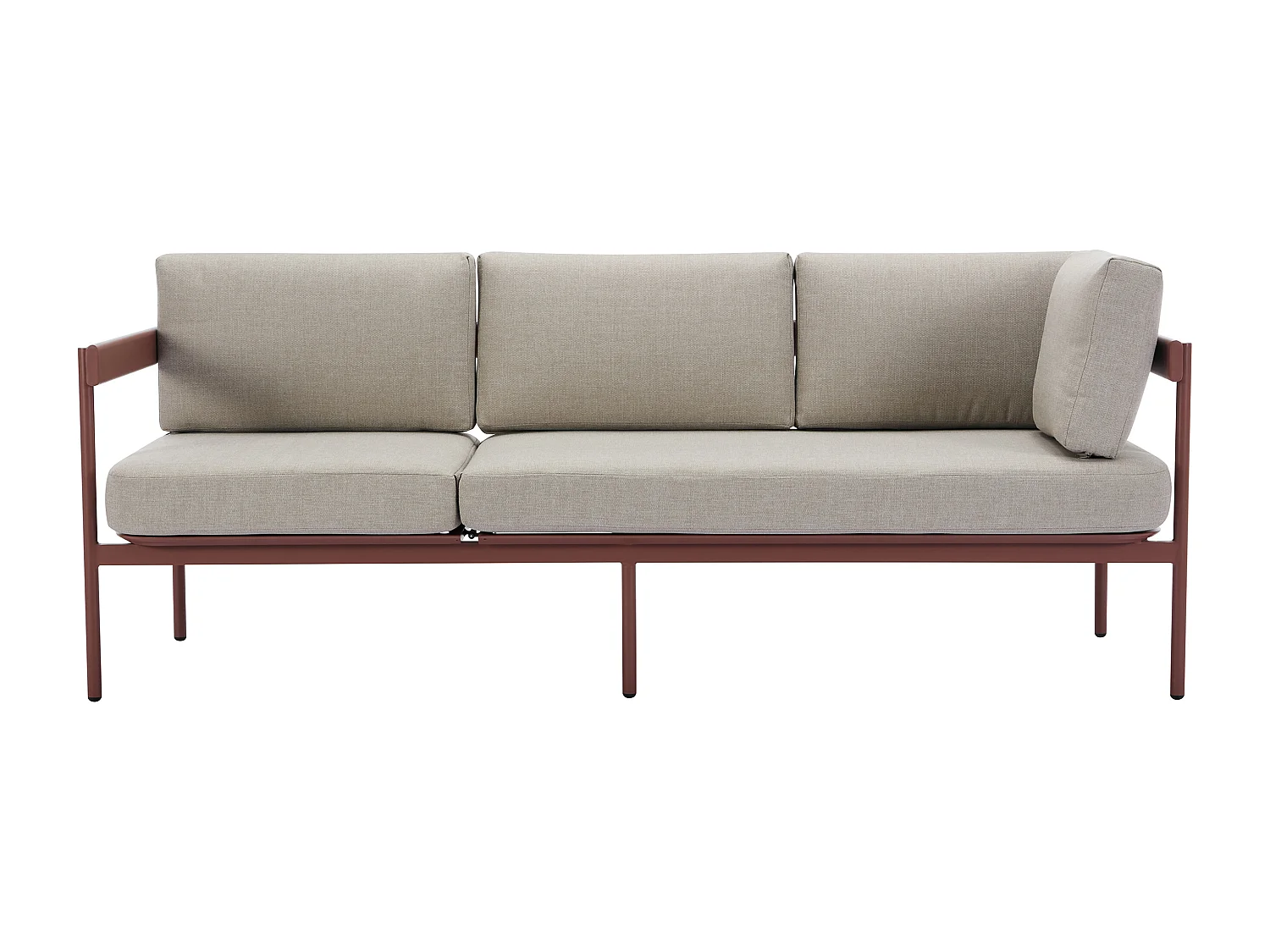 Salon de jardin modulable en aluminium : 1 canapé d'angle relevable + 1 table basse - Terracotta et coussins beige - LASTON de MYLIA