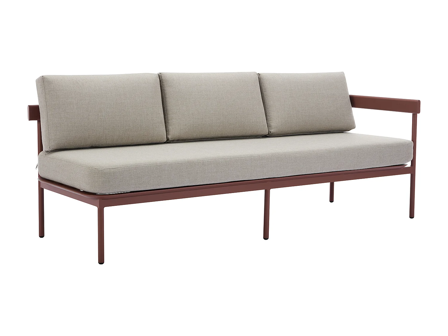 Salon de jardin modulable en aluminium : 1 canapé d'angle relevable + 1 table basse - Terracotta et coussins beige - LASTON de MYLIA