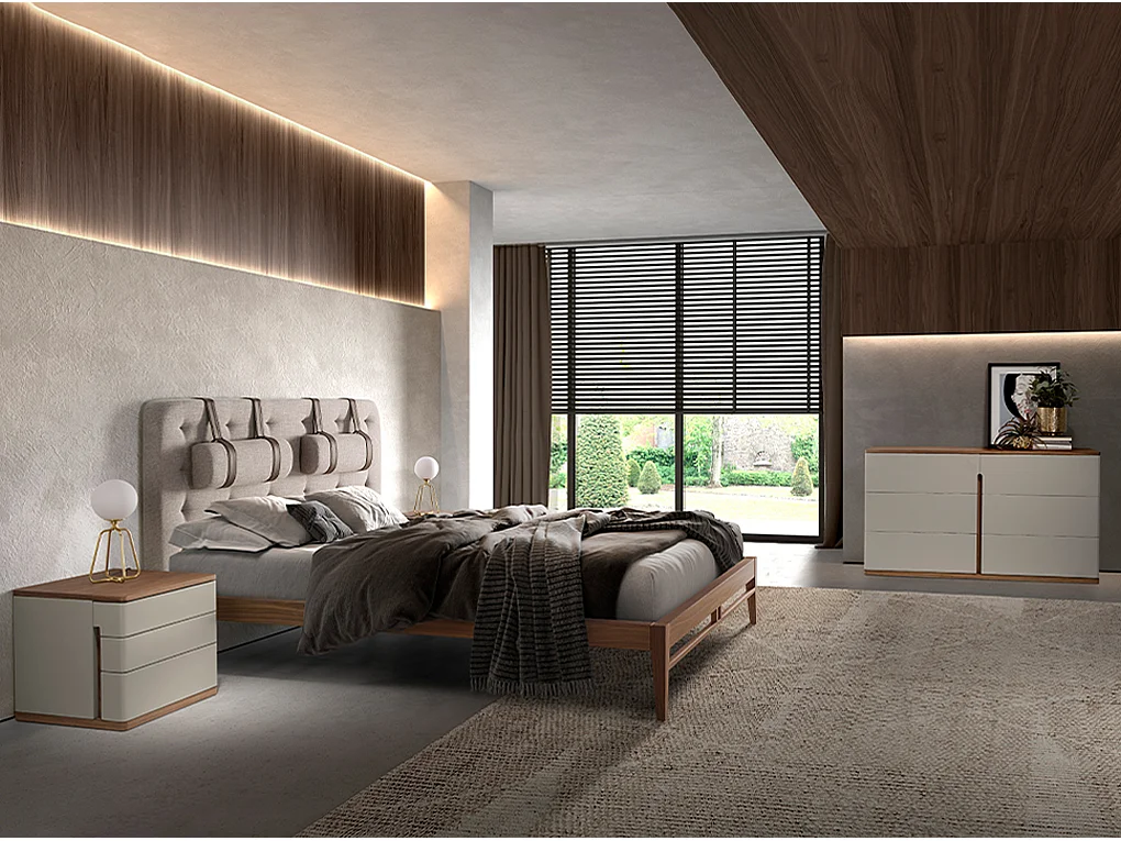 Comodino in legno grigio e noce 7166 ANGEL CERDA