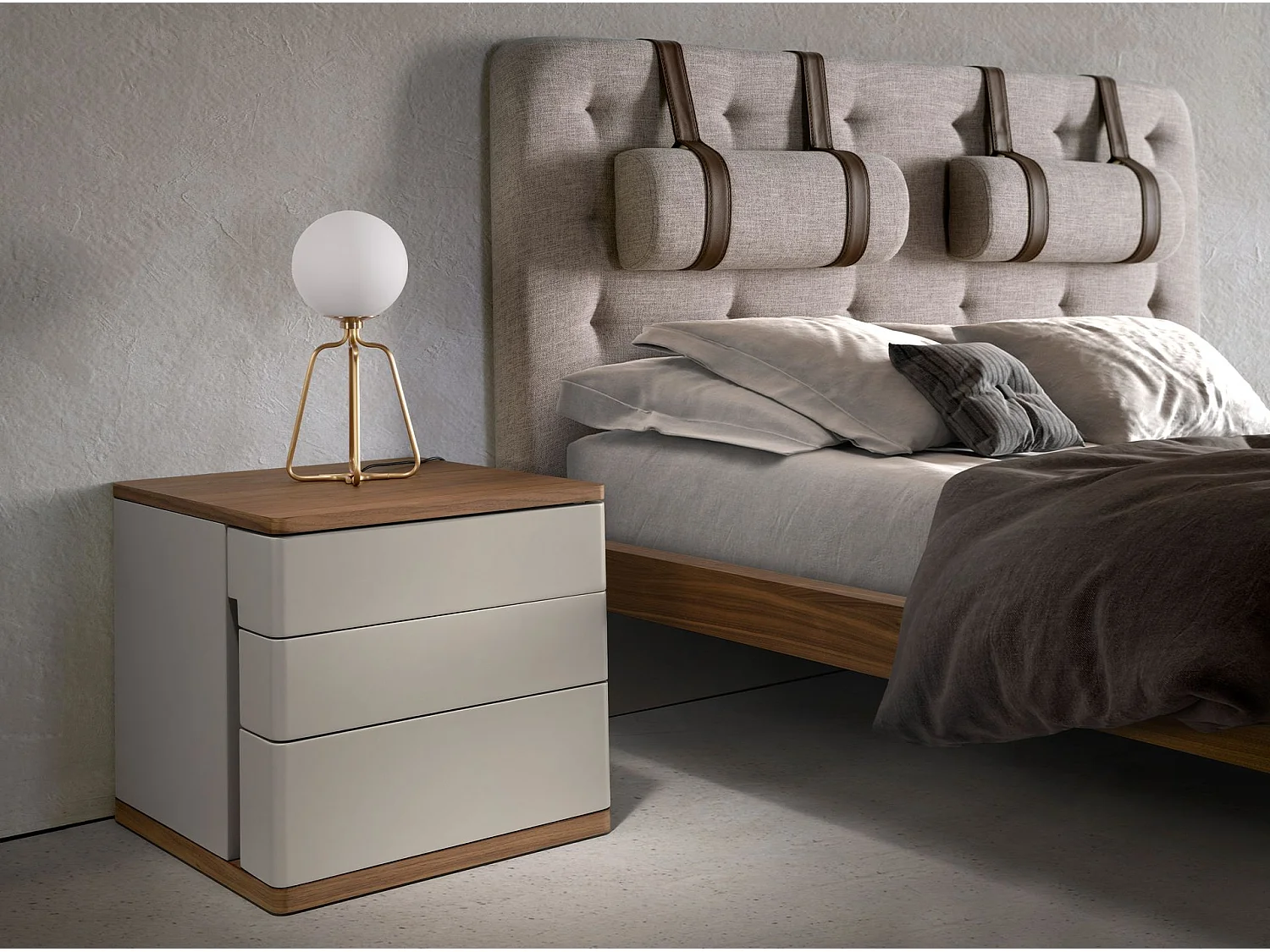 Table de chevet en bois gris et noyer 7166 ANGEL CERDA