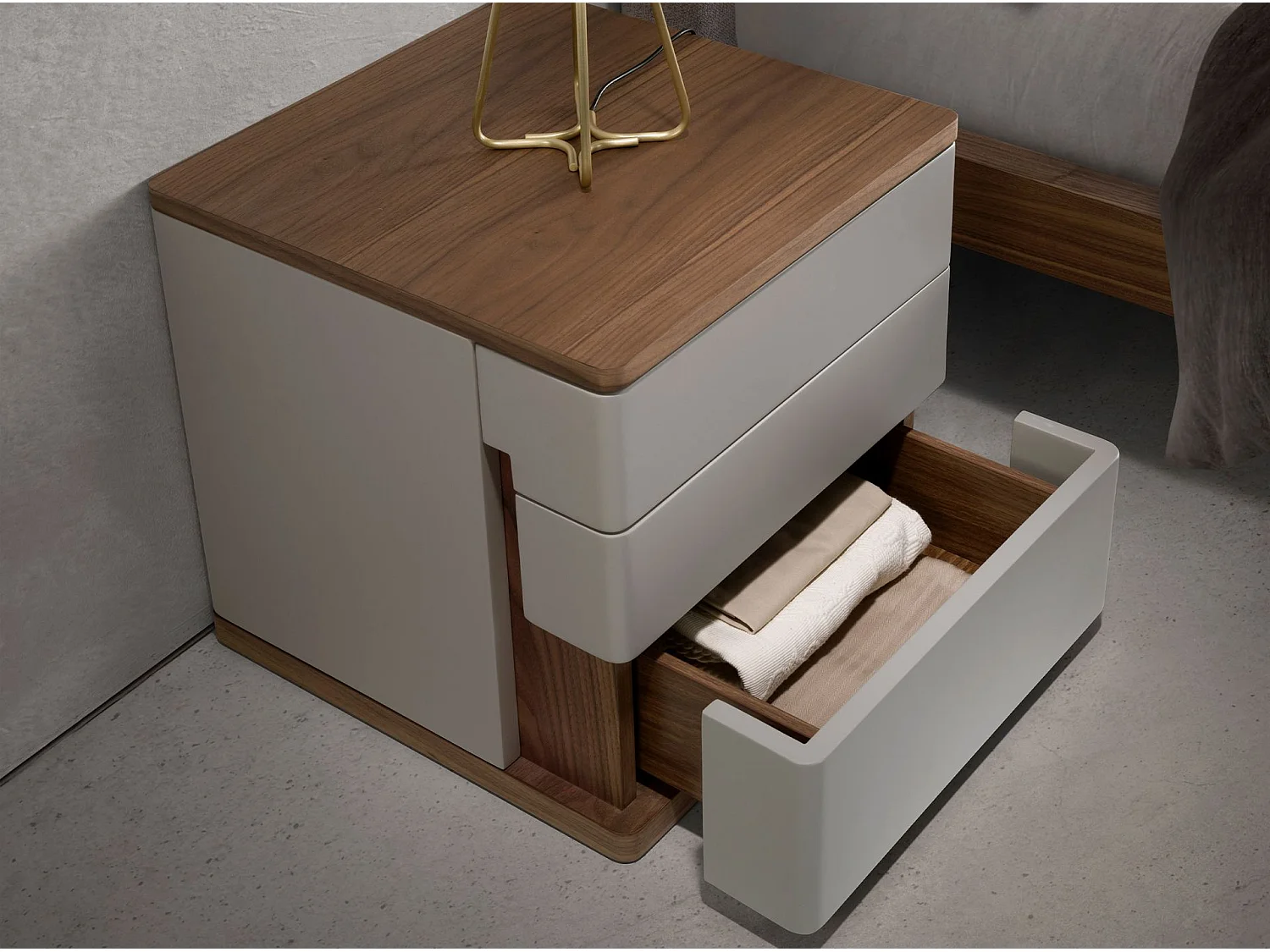 Table de chevet en bois gris et noyer 7166 ANGEL CERDA