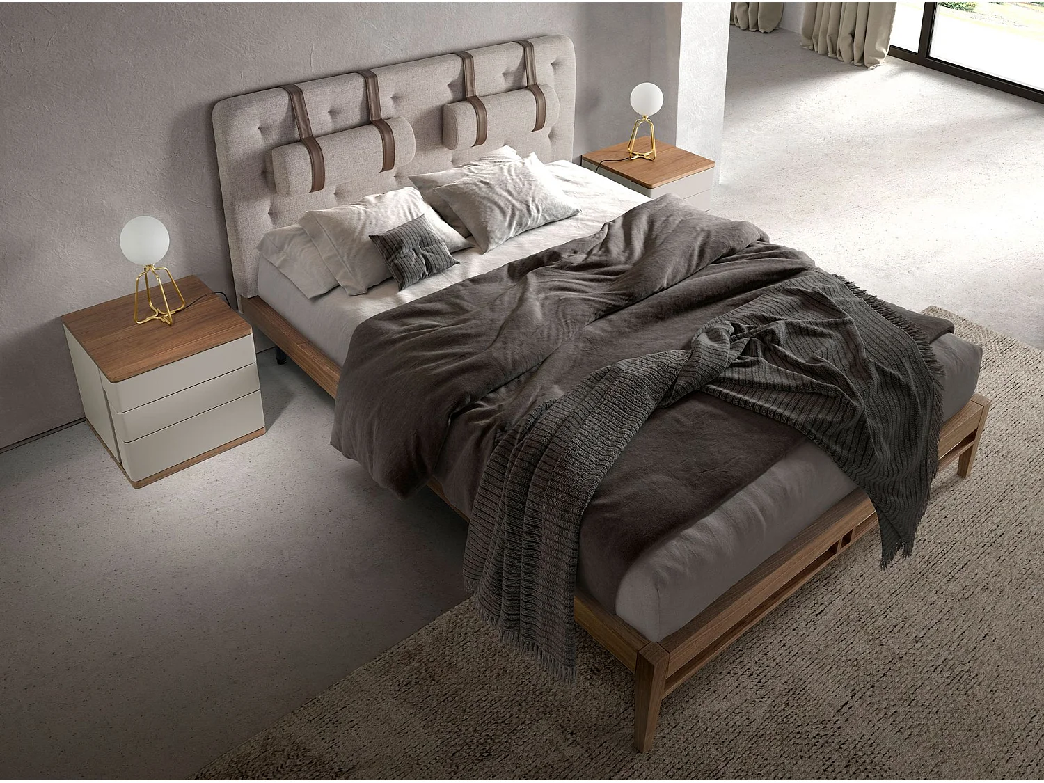 Table de chevet en bois gris et noyer 7166 ANGEL CERDA