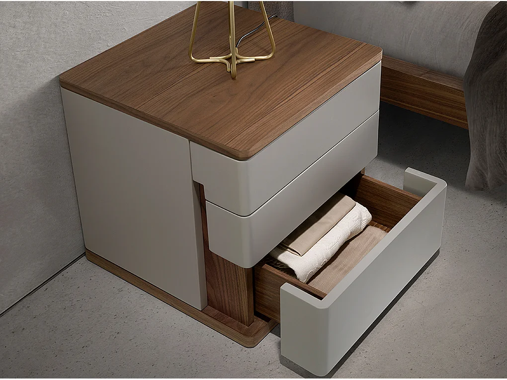 Table de chevet en bois gris et noyer 7166 ANGEL CERDA