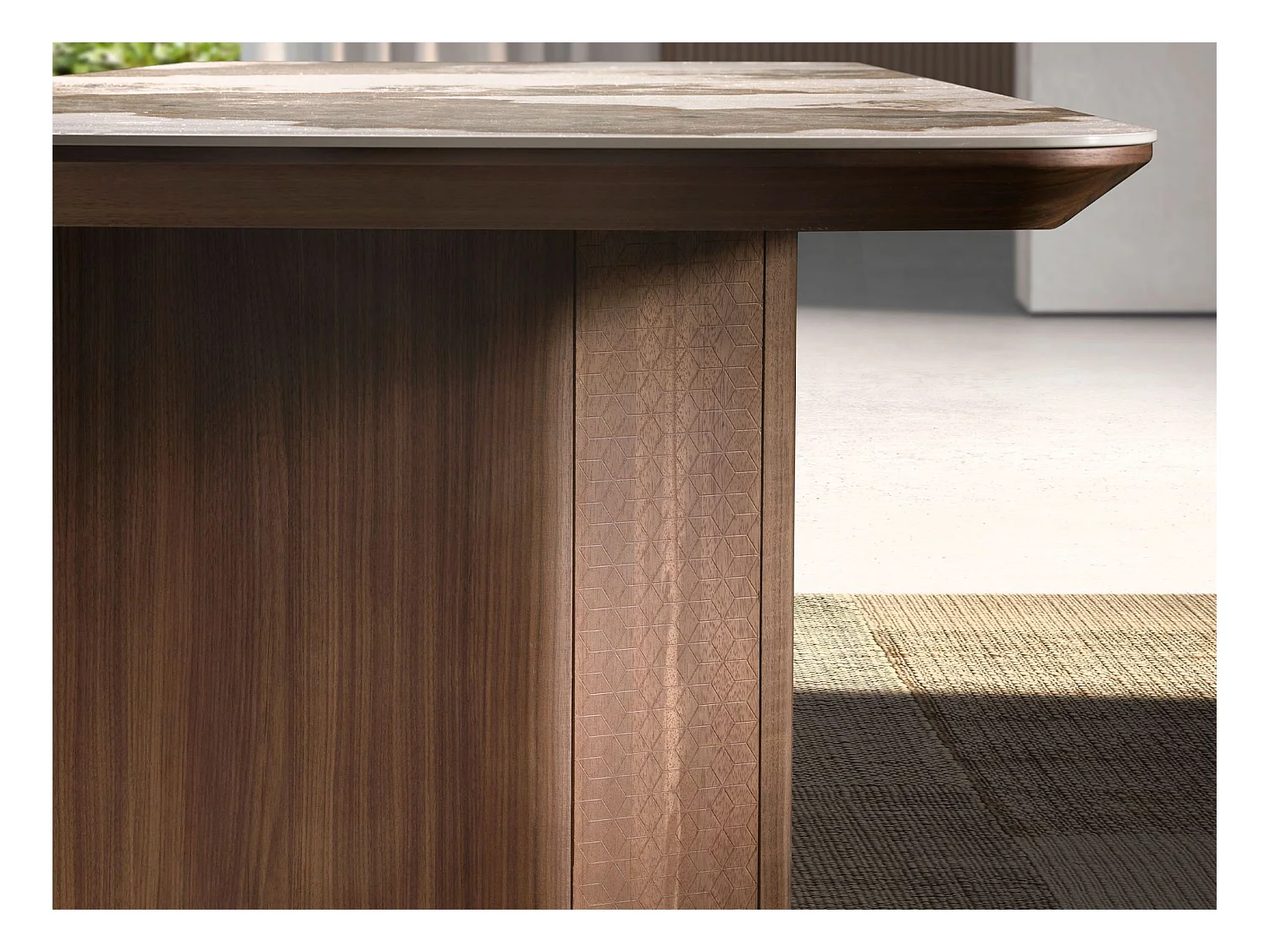 Tavolo da pranzo rettangolare marmo porcellanato e noce   1129 ANGEL CERDA