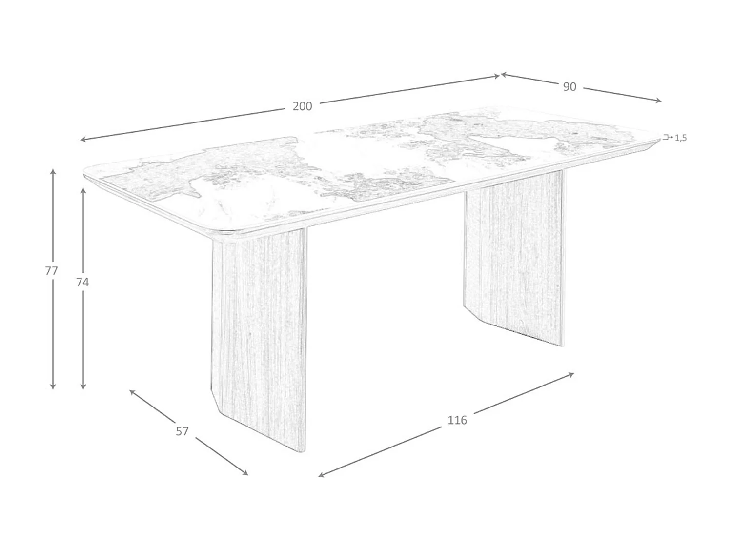 Tavolo da pranzo rettangolare marmo porcellanato e noce   1129 ANGEL CERDA
