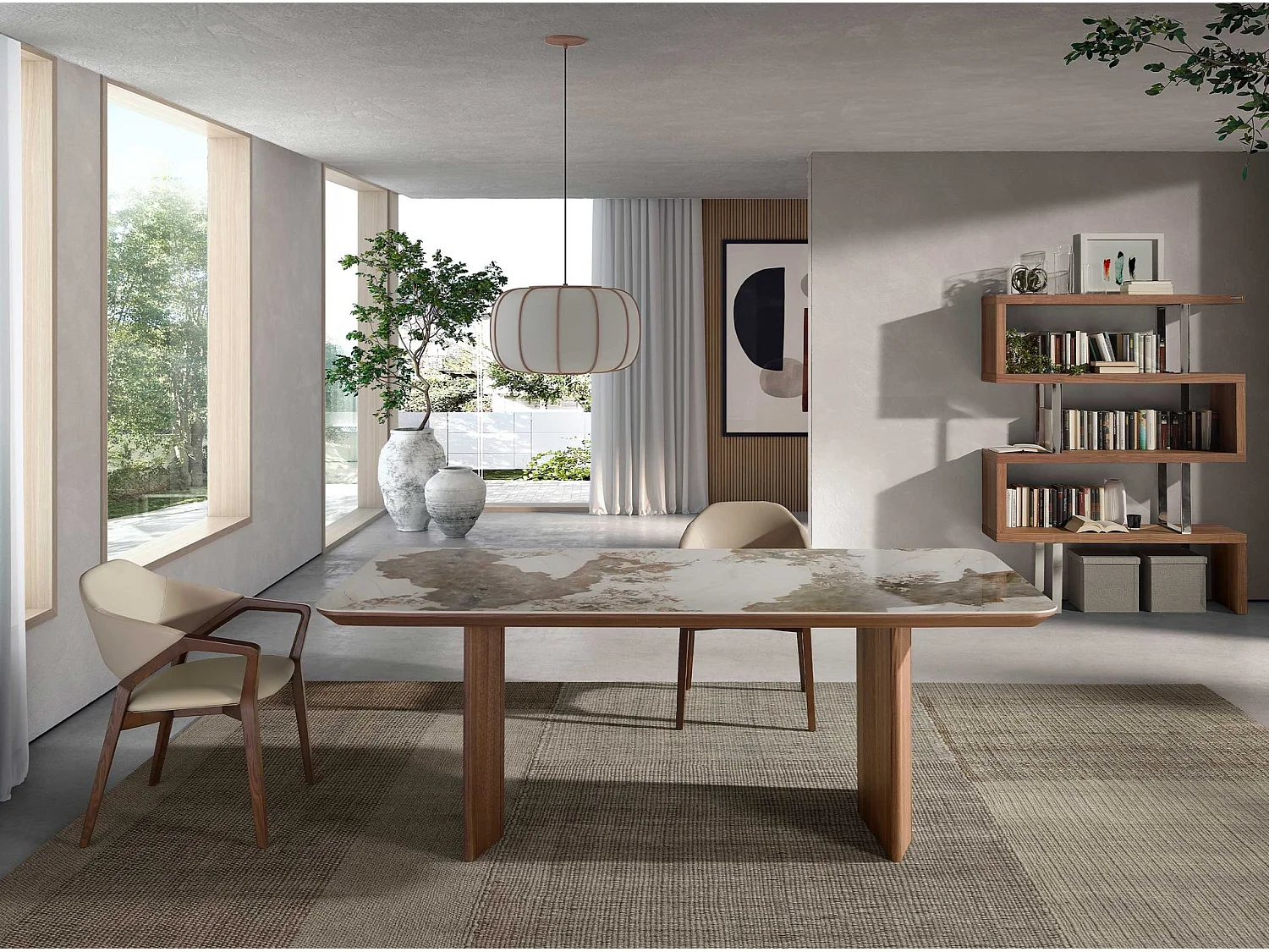 Stół do jadalni prostokątny marmur porcelanowy i orzech włoski 1129 ANGEL CERDA