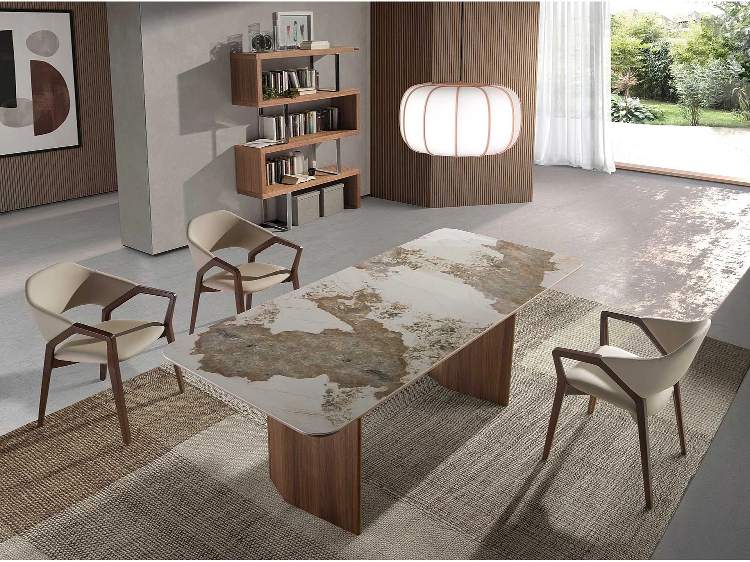 Stół do jadalni prostokątny marmur porcelanowy i orzech włoski 1129 ANGEL CERDA