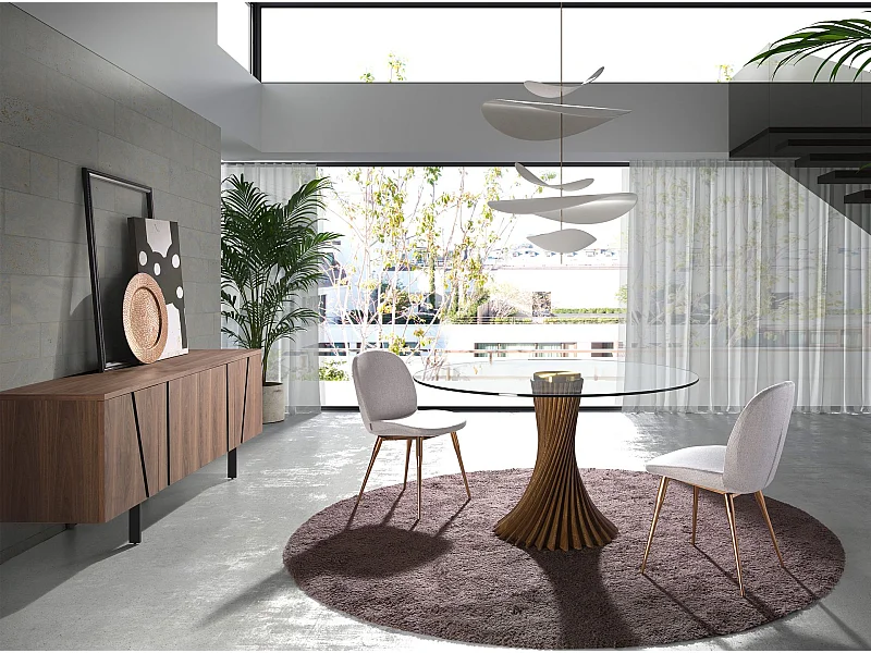 Esstisch runde gehärtetes Glas aus walnussfarbenes Holz 1127 ANGEL CERDA